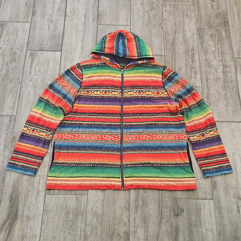 Lauren Ralph Lauren Hoodie Women 2X Serape Southwestern Zip Up Boho Hippie Retro